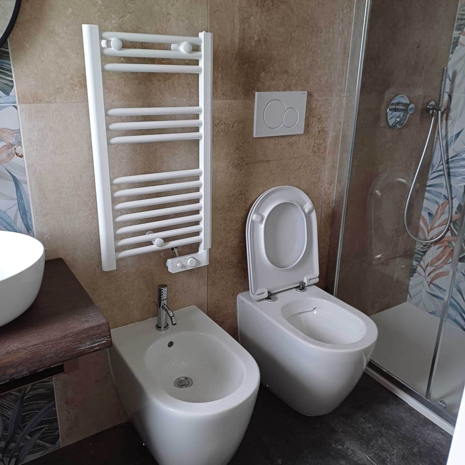 Hair dryer, slippers, towels, soap