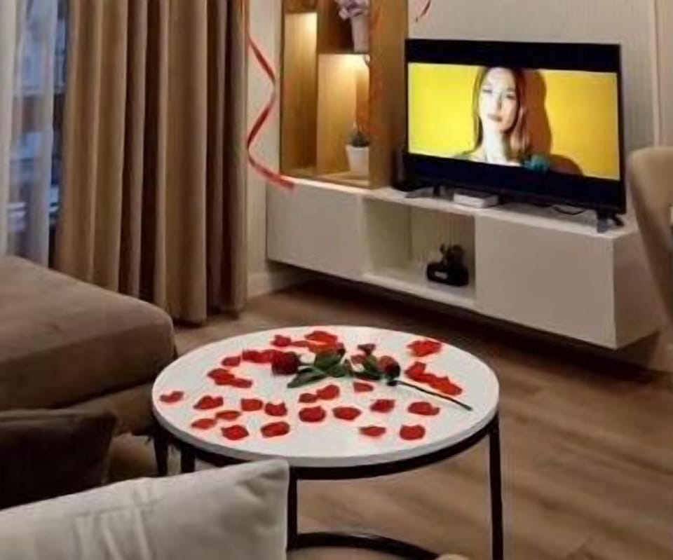 Apartment | Living area | 50-inch flat-screen TV with satellite channels