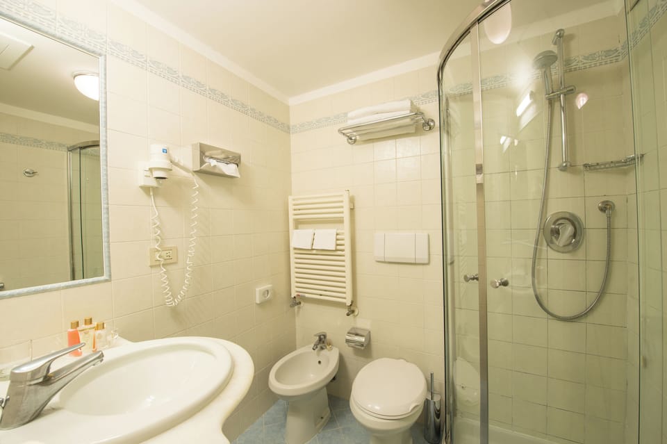 Free toiletries, hair dryer, bidet, towels