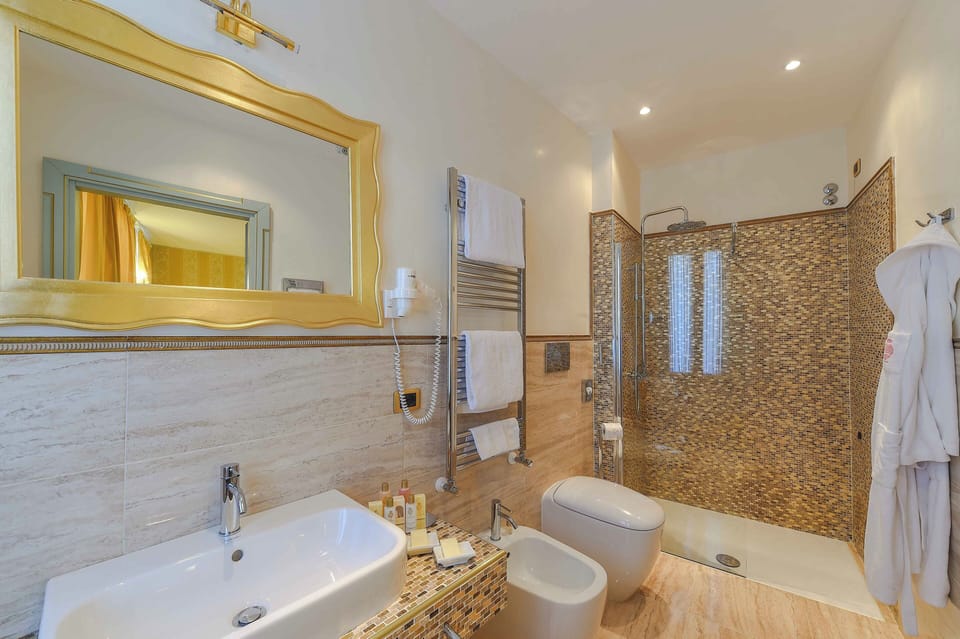 Free toiletries, hair dryer, bidet, towels