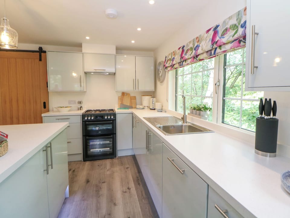 Fridge, microwave, dishwasher, cookware/dishes/utensils
