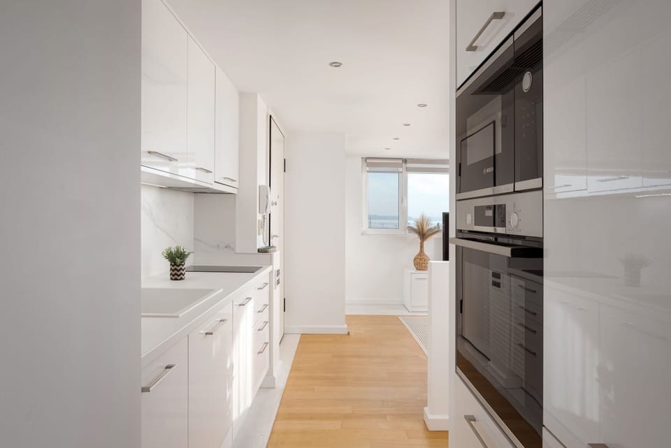 Deluxe Apartment, Sea View | Private kitchen | Full-size fridge, microwave, oven, stovetop