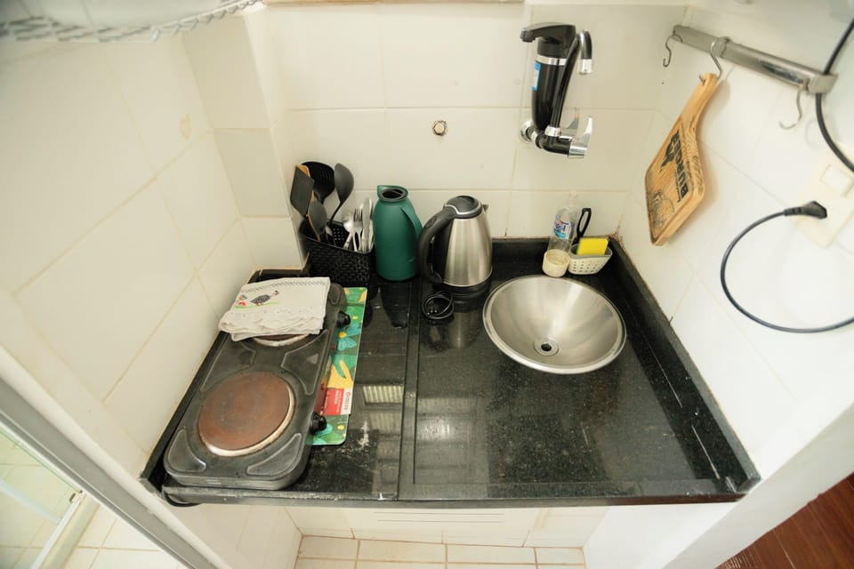 Apartment | Private kitchen | Fridge, microwave, stovetop, electric kettle