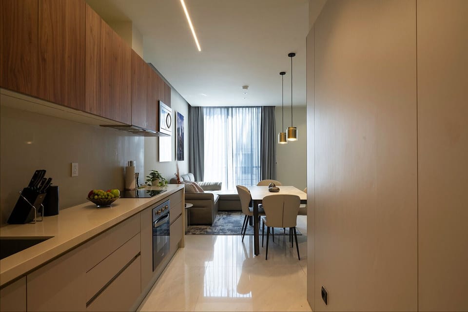 Family Apartment, 2 Bedrooms, Balcony, Courtyard View | Private kitchen | Full-size fridge, microwave, oven, stovetop