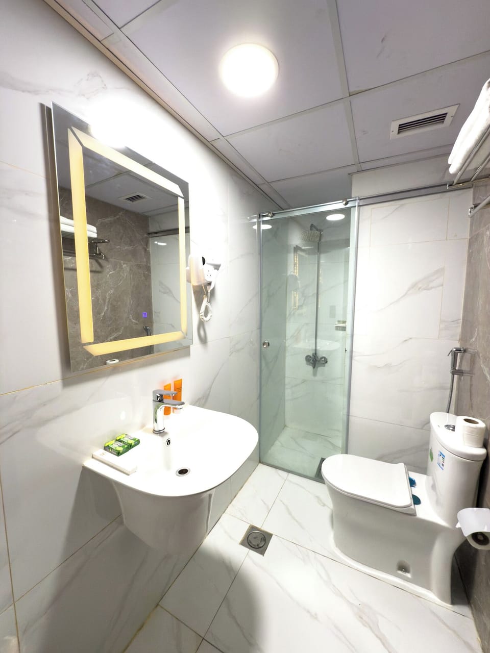 Family Room | Bathroom | Shower, hair dryer, towels, soap