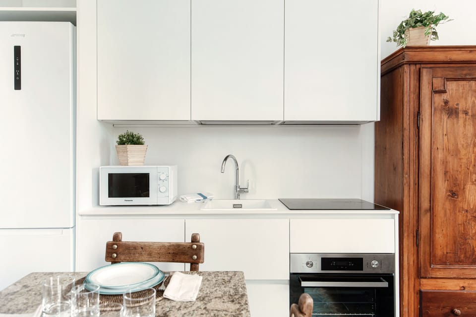 Apartment, Lake View | Private kitchen | Full-size fridge, microwave, oven, stovetop