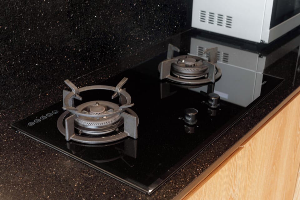 Full-size fridge, microwave, dishwasher, rice cooker