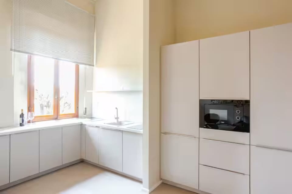 Mini-fridge, microwave, oven, stovetop