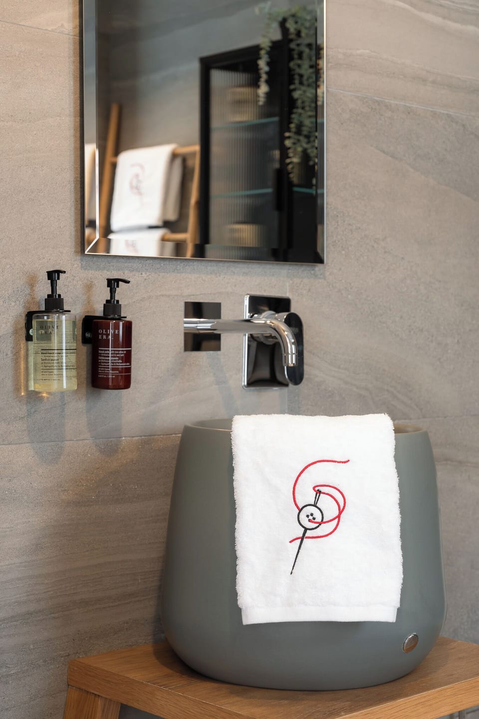 Shower, rainfall showerhead, designer toiletries, hair dryer