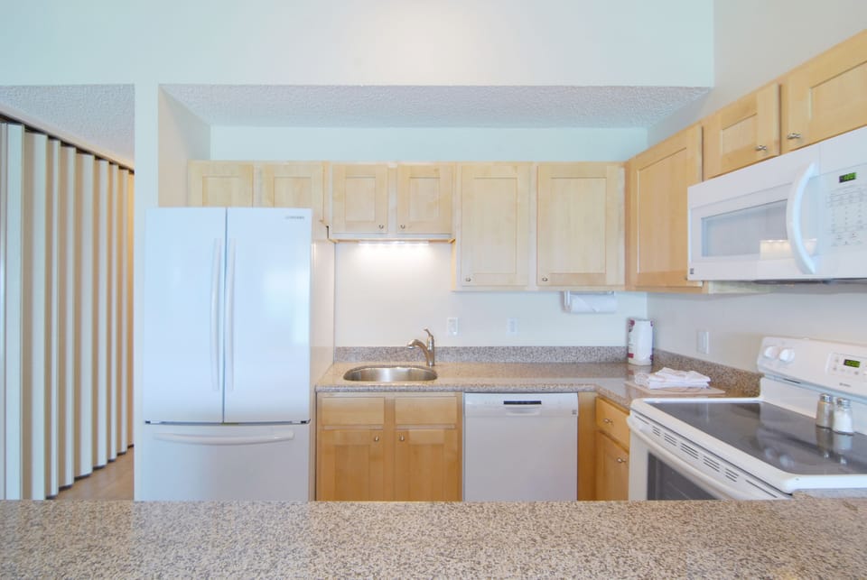 Beachfront Two Bedrooms | Private kitchenette | Full-size fridge, microwave, oven, stovetop