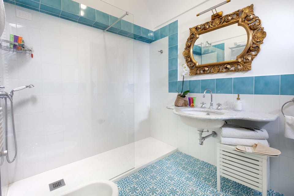 Shower, free toiletries, bidet, towels