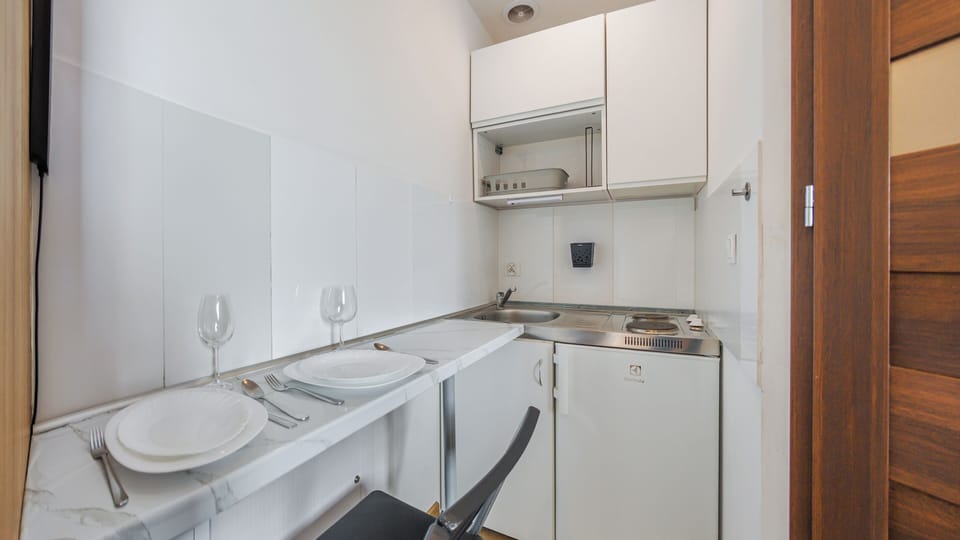 Studio (16) | Private kitchen | Fridge, stovetop, electric kettle, cookware/dishes/utensils