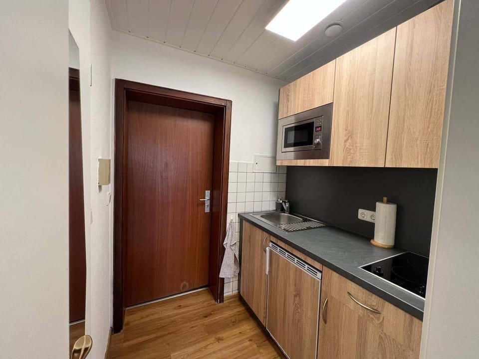 Fridge, microwave, electric kettle, toaster