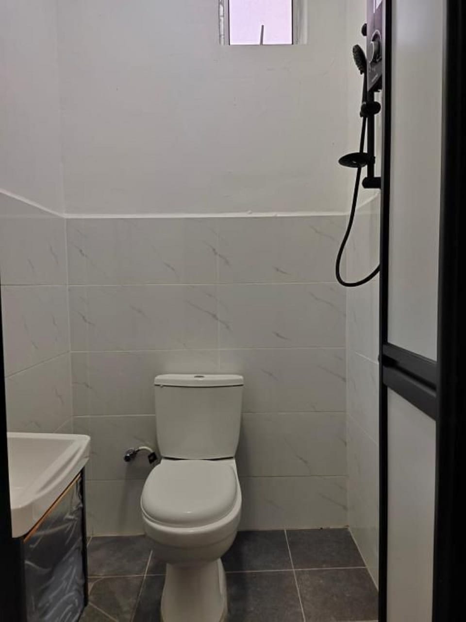 Shower, towels, toilet paper