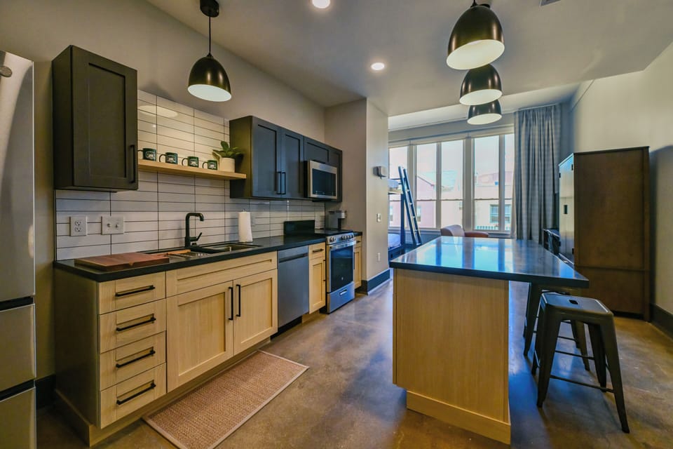 Family Studio (Bunk Bed Studio) | Private kitchen | Full-size fridge, microwave, oven, stovetop