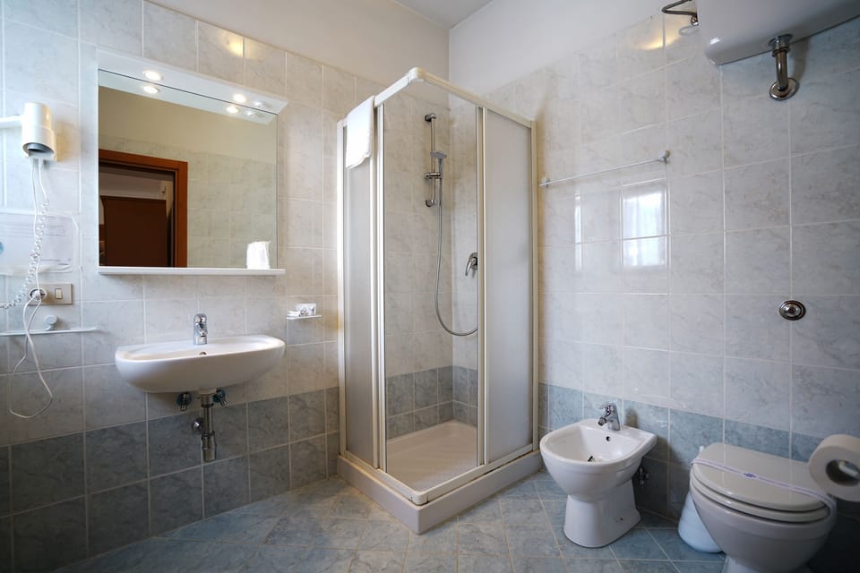 Free toiletries, hair dryer, bidet, towels