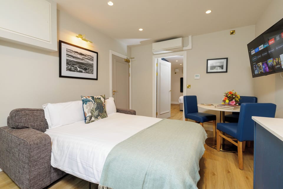 Superior Apartment, 1 King Bed with Sofa bed | Living area | Flat-screen TV, books