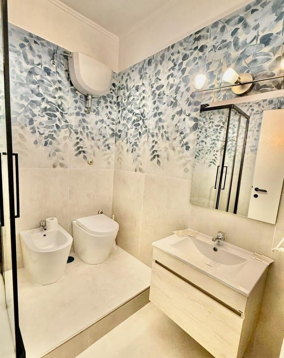 Shower, hydromassage showerhead, free toiletries, hair dryer