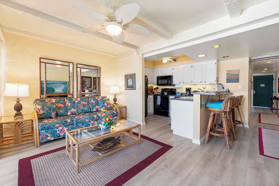 Condo, 1 Queen Bed with Sofa bed, Lanai, Partial Ocean View (Casa de Emdeko 212) | Living area | 42-inch flat-screen TV with digital channels