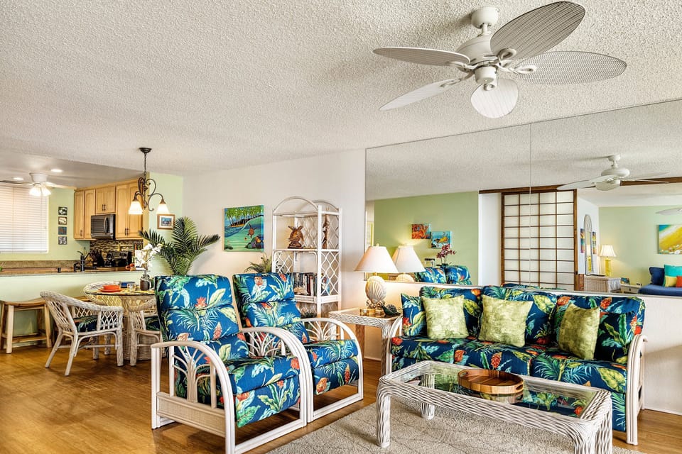 Condo, Multiple Beds, Lanai, Ocean View (Surf and Racquet 4203) | Living area | 42-inch flat-screen TV with digital channels