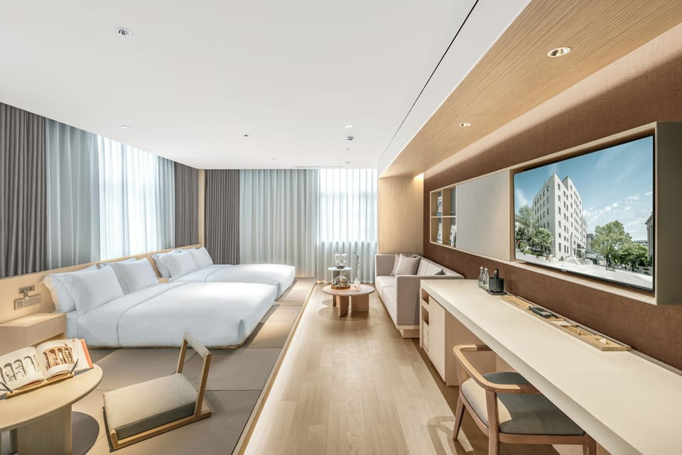 Japanese-style Twin Room, 2 Queen Beds, Non Smoking | Laptop workspace, blackout drapes, WiFi (free)