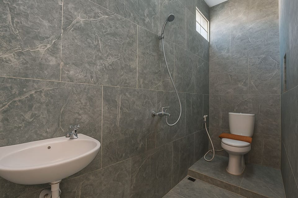 Shower, towels, soap, shampoo