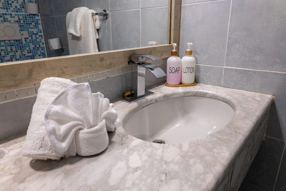 Shower, free toiletries, hair dryer, towels