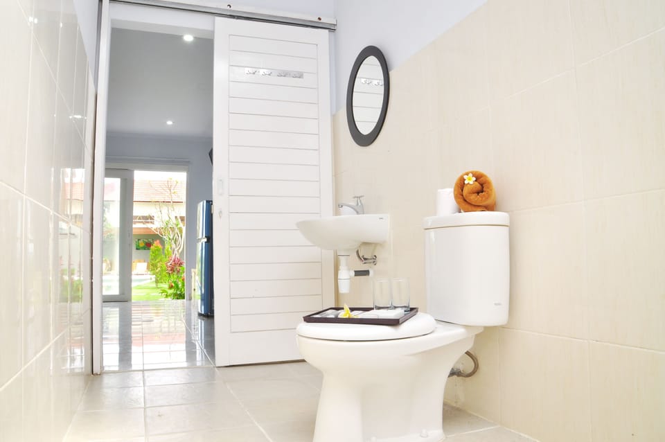 Shower, free toiletries, bidet, towels