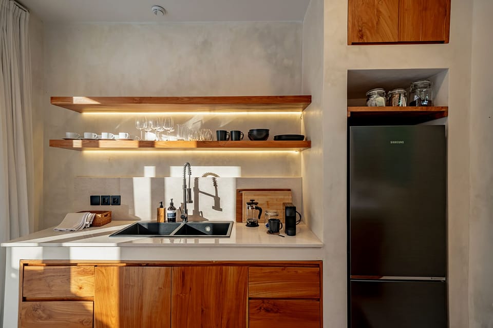 Deluxe Villa, Pool View | Private kitchen | Fridge, microwave, stovetop, coffee/tea maker