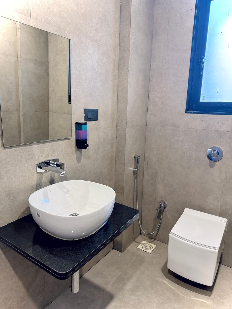 Shower, towels, soap, toilet paper