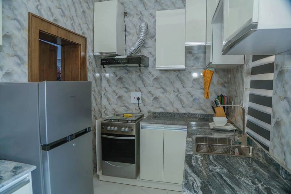 Family Apartment, Balcony, City View | Private kitchen | Fridge, microwave, oven, stovetop