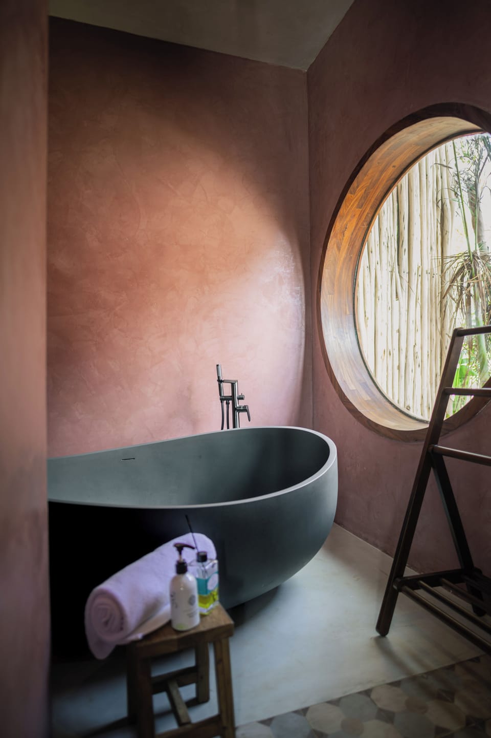 Separate tub and shower, hair dryer, slippers, towels
