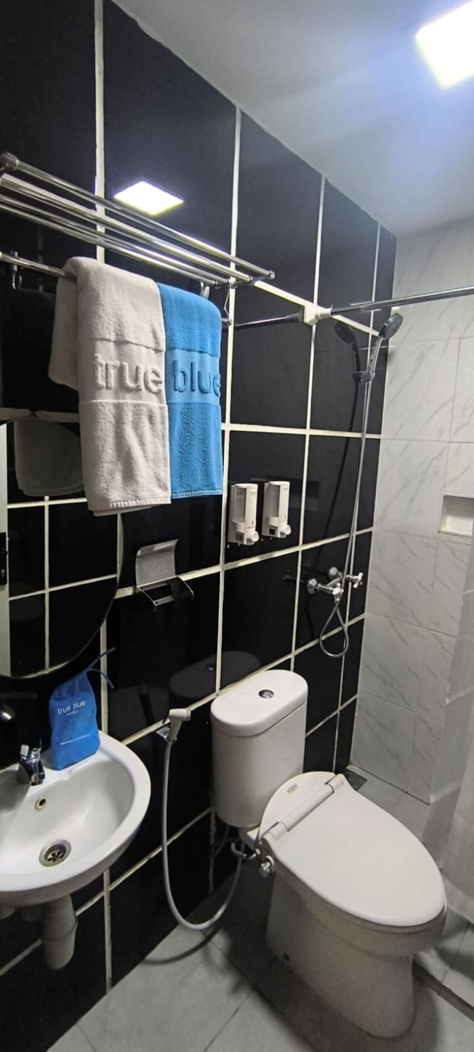 Slippers, towels, soap, shampoo