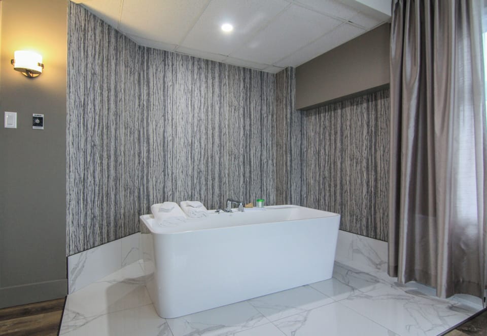 Deluxe Room, 1 Queen Bed | Bathroom | Combined shower/tub, free toiletries, hair dryer, bathrobes