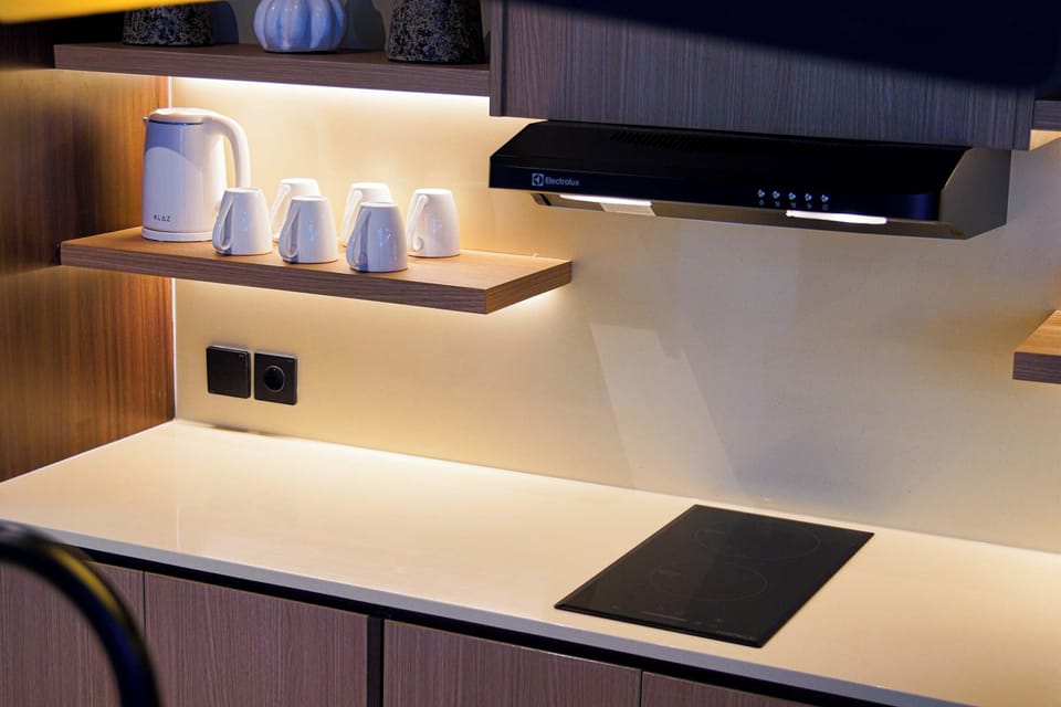 Villa, Pool View | Private kitchenette | Fridge, microwave, stovetop, electric kettle