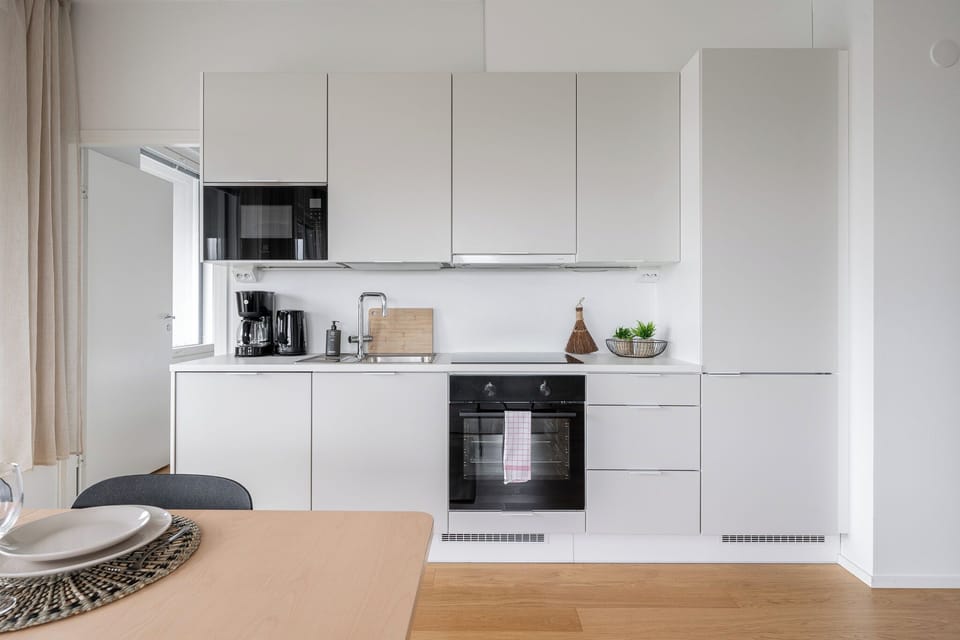 Apartment, Balcony, City View | Private kitchen | Full-size fridge, microwave, oven, stovetop
