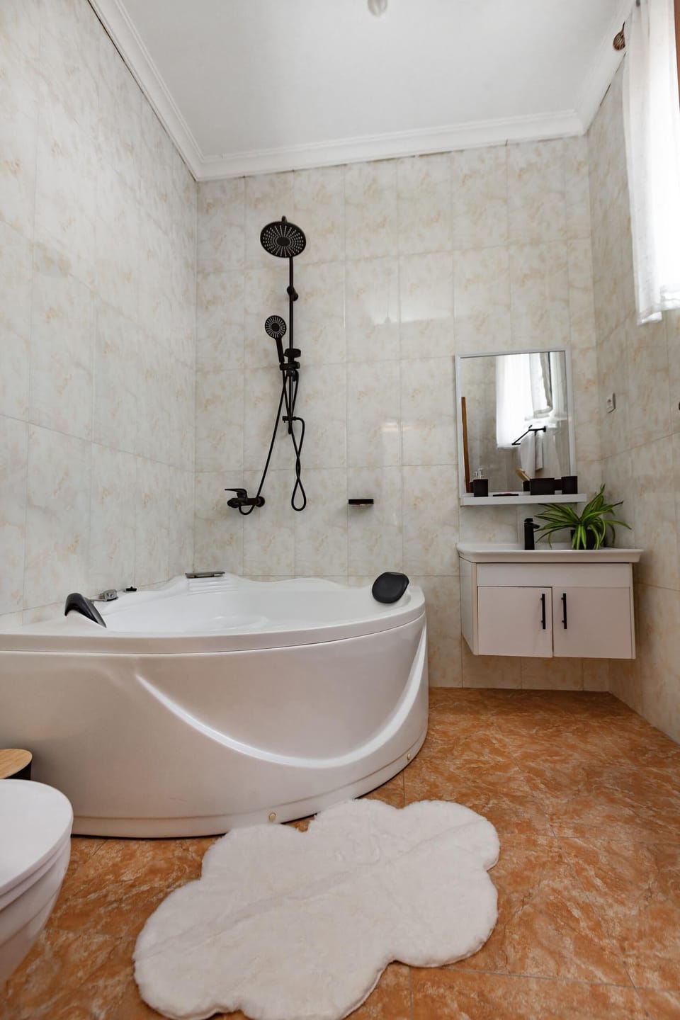 Hair dryer, slippers, towels, soap