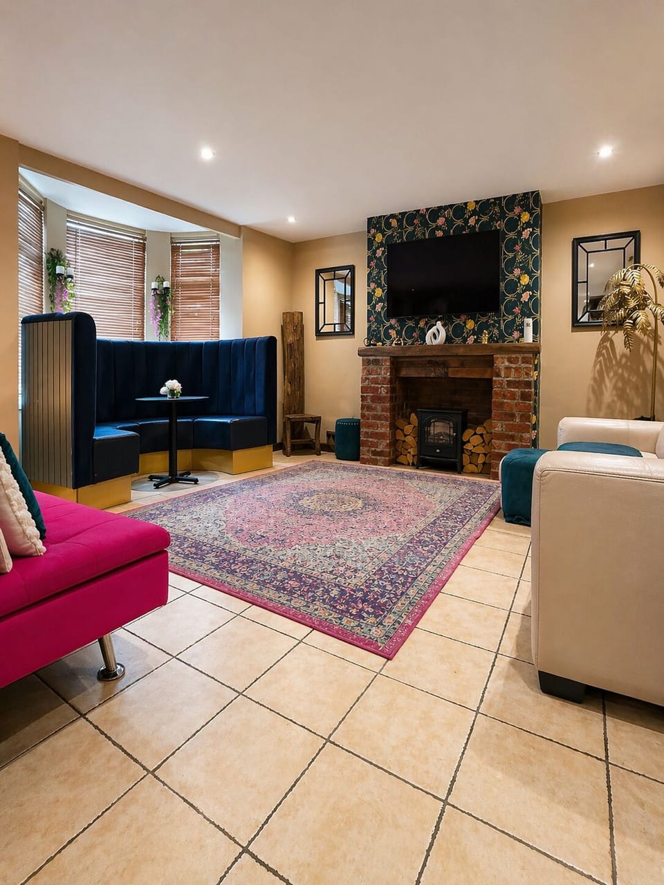TV, fireplace