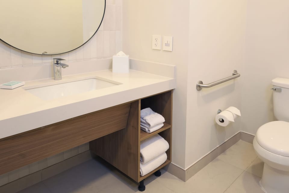 Room, 1 Queen Bed, Accessible | Bathroom | Shower, towels, soap, shampoo