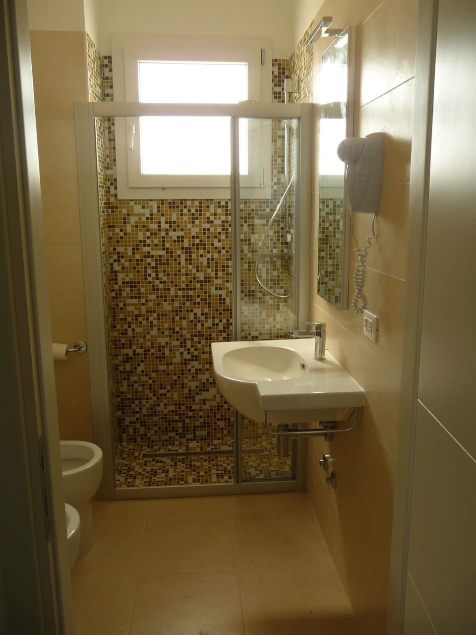 Shower, free toiletries, hair dryer, bidet