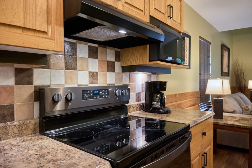 Full-size fridge, microwave, oven, stovetop