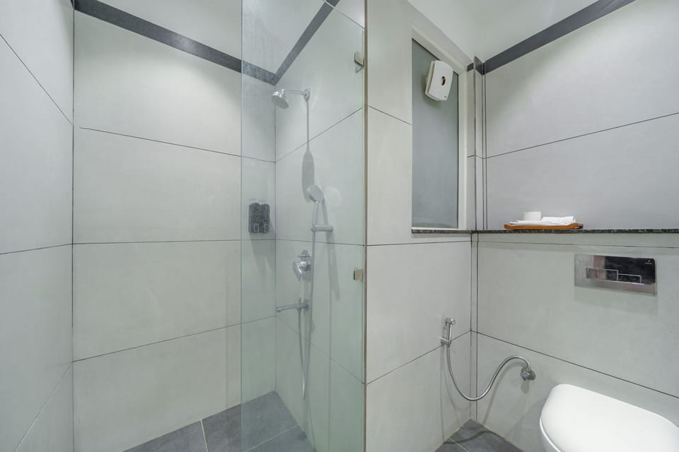 Shower, rainfall showerhead, eco-friendly toiletries, hair dryer