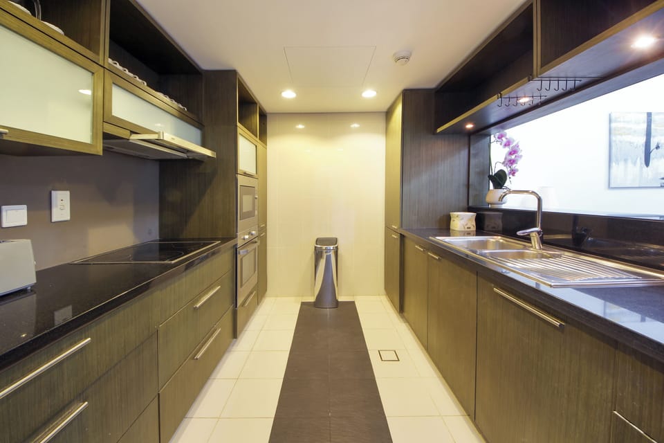 Apartment, City View | Private kitchen | Full-size fridge, microwave, oven, stovetop