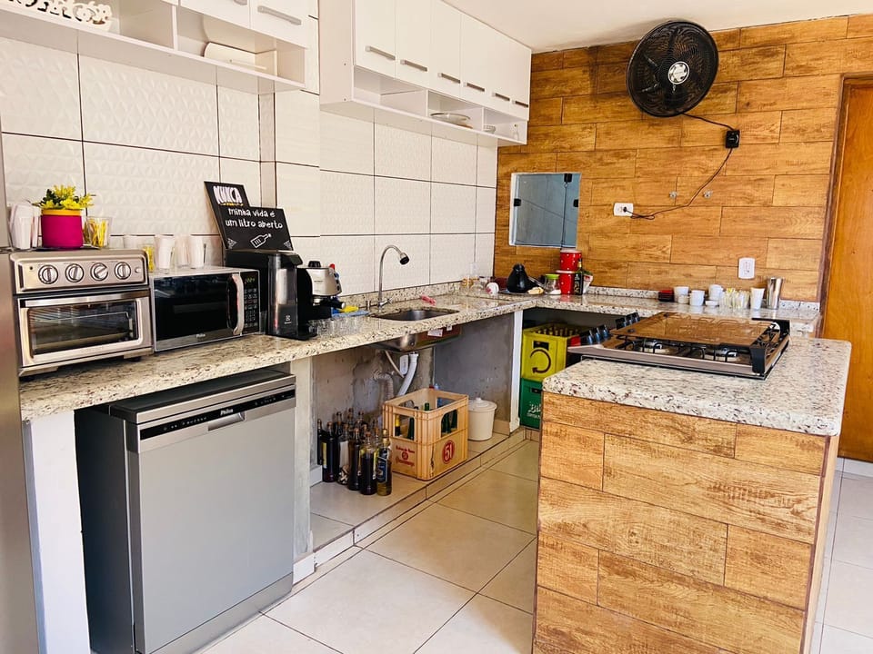 Fridge, microwave, blender, toaster oven