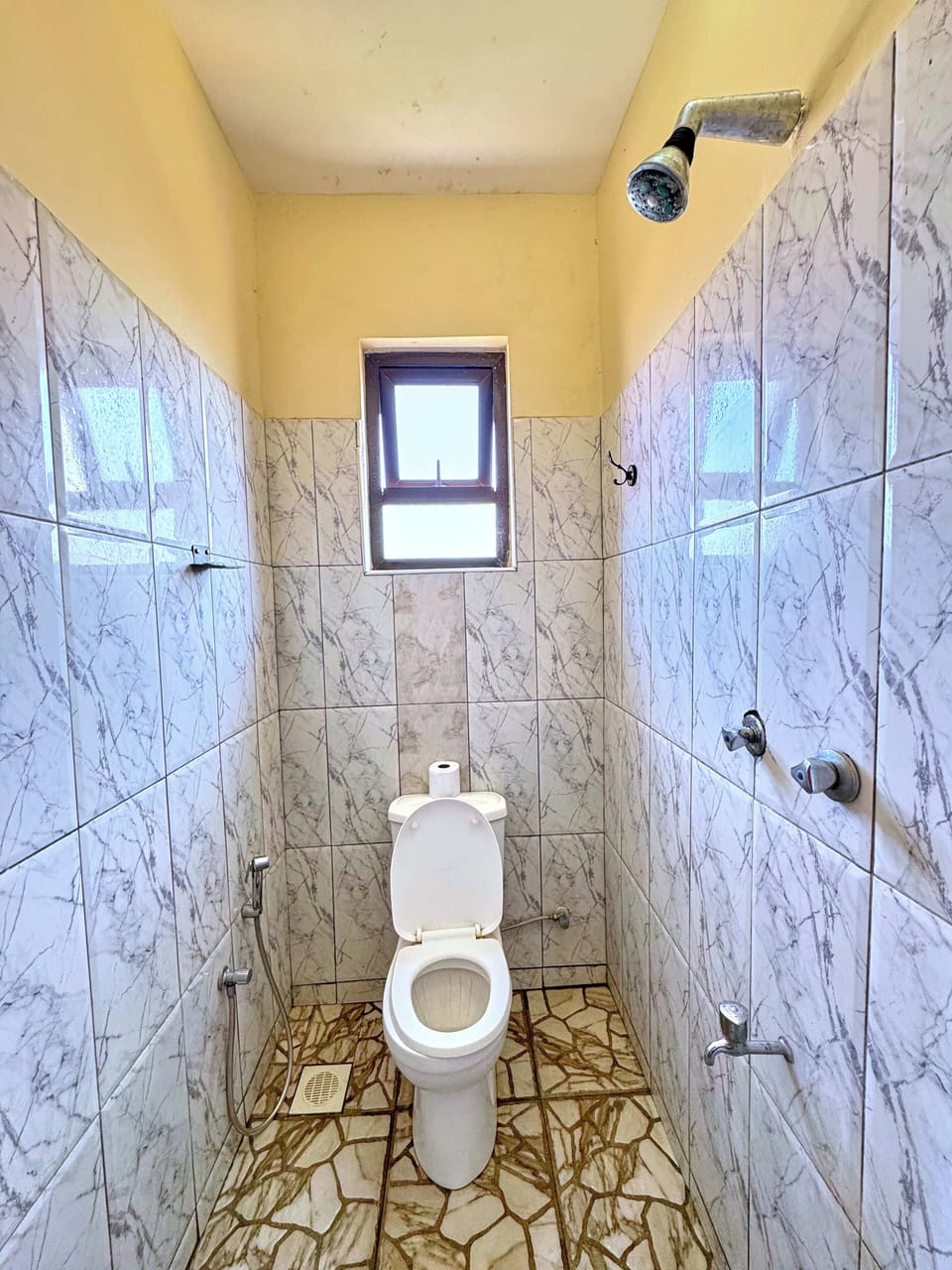 Shower, free toiletries, towels, soap