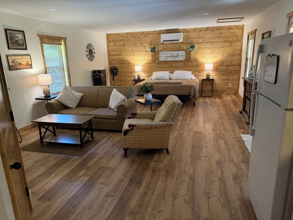 Signature Cabin, 1 King Bed with Sofa bed, Patio, Mountain View | Living area | 40-inch Smart TV with digital channels