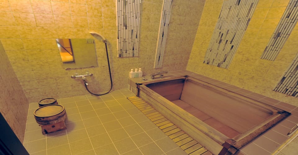 Combined shower/tub, free toiletries, hair dryer, slippers