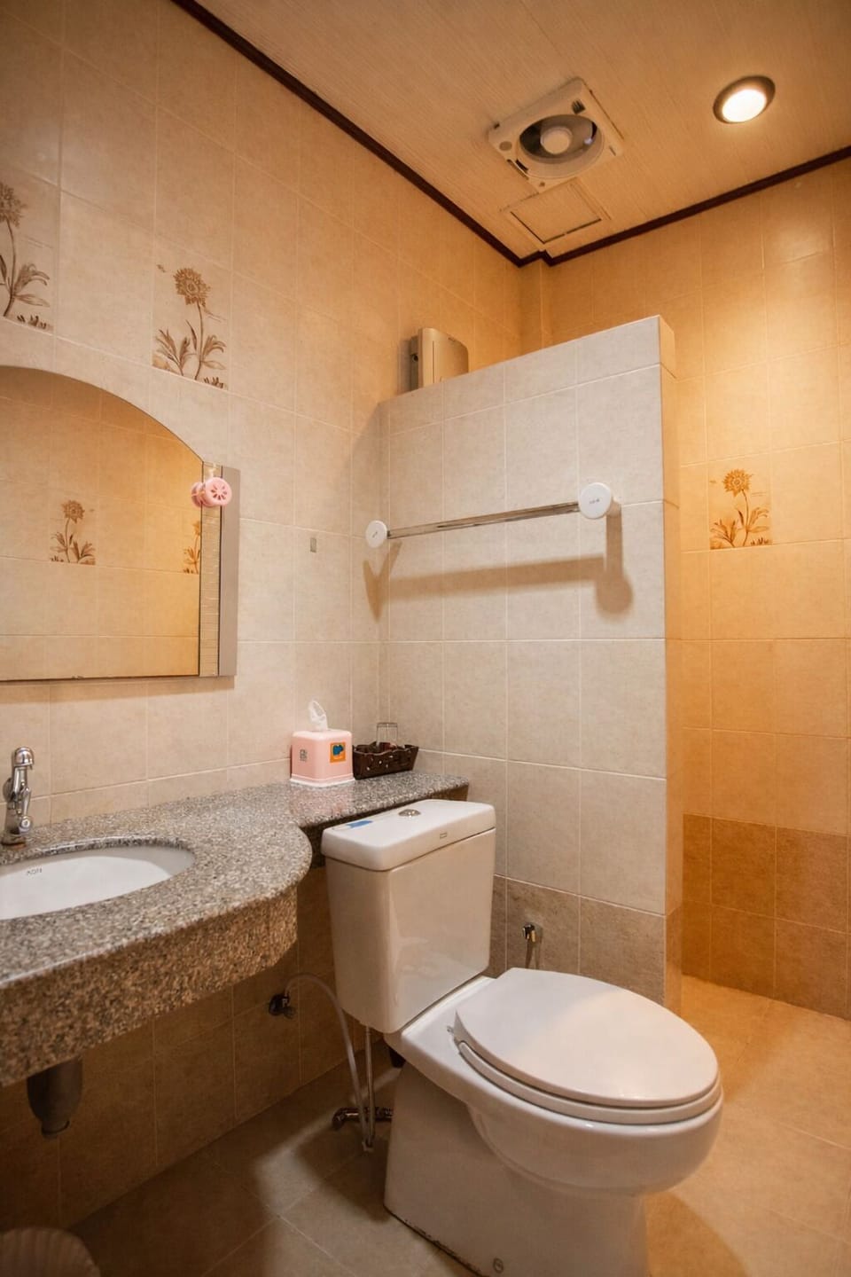 Shower, free toiletries, bidet, towels