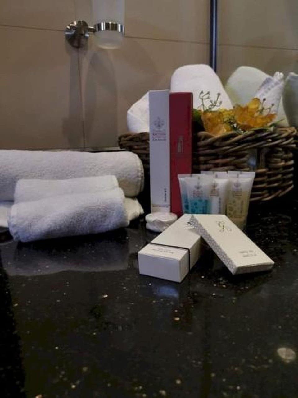 Shower, free toiletries, hair dryer, bidet