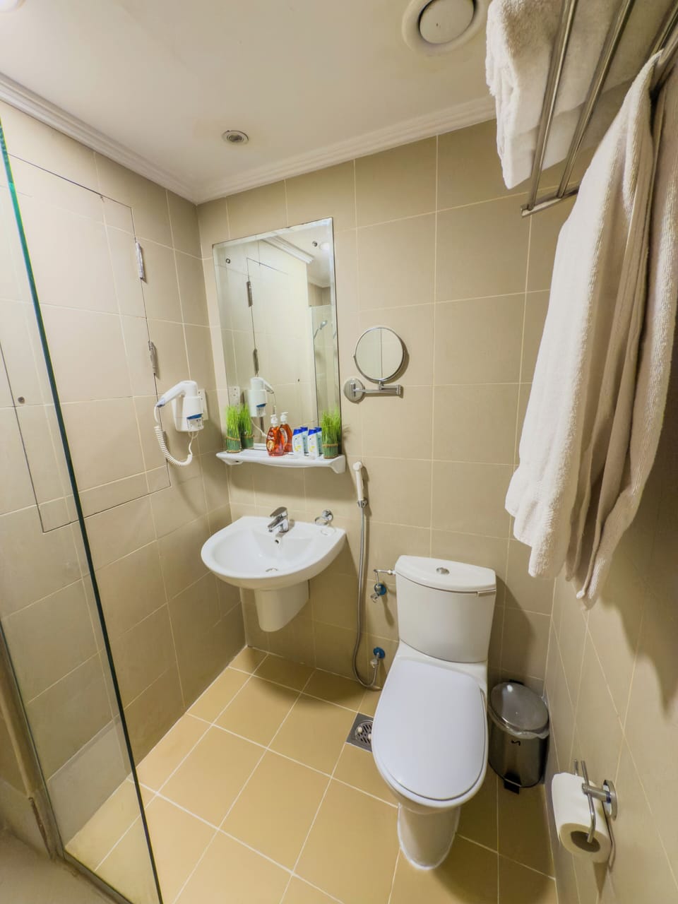 Standard Twin Room | Bathroom | Shower, hair dryer, towels, soap